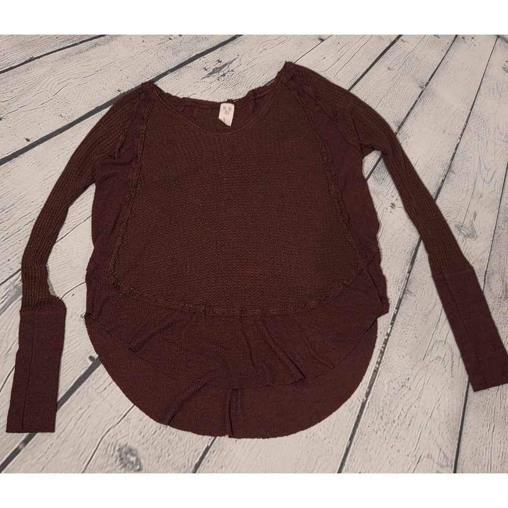 We The Free Thermal Waffle Knit Long Sleeve Tunic Top Oversized Maroon XS - Picture 5 of 9